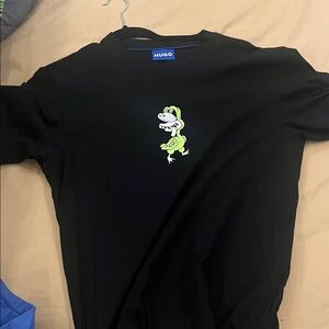 HUGO Black Tee with Cartoon Duck Graphic